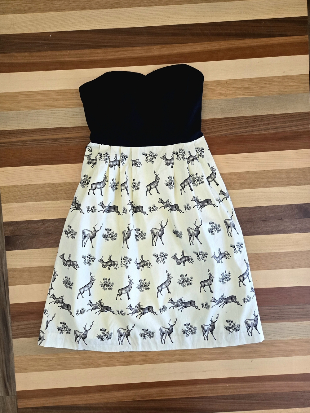 Anthropologie Postmark Strapless Conifer Deer Print Dress Size 4